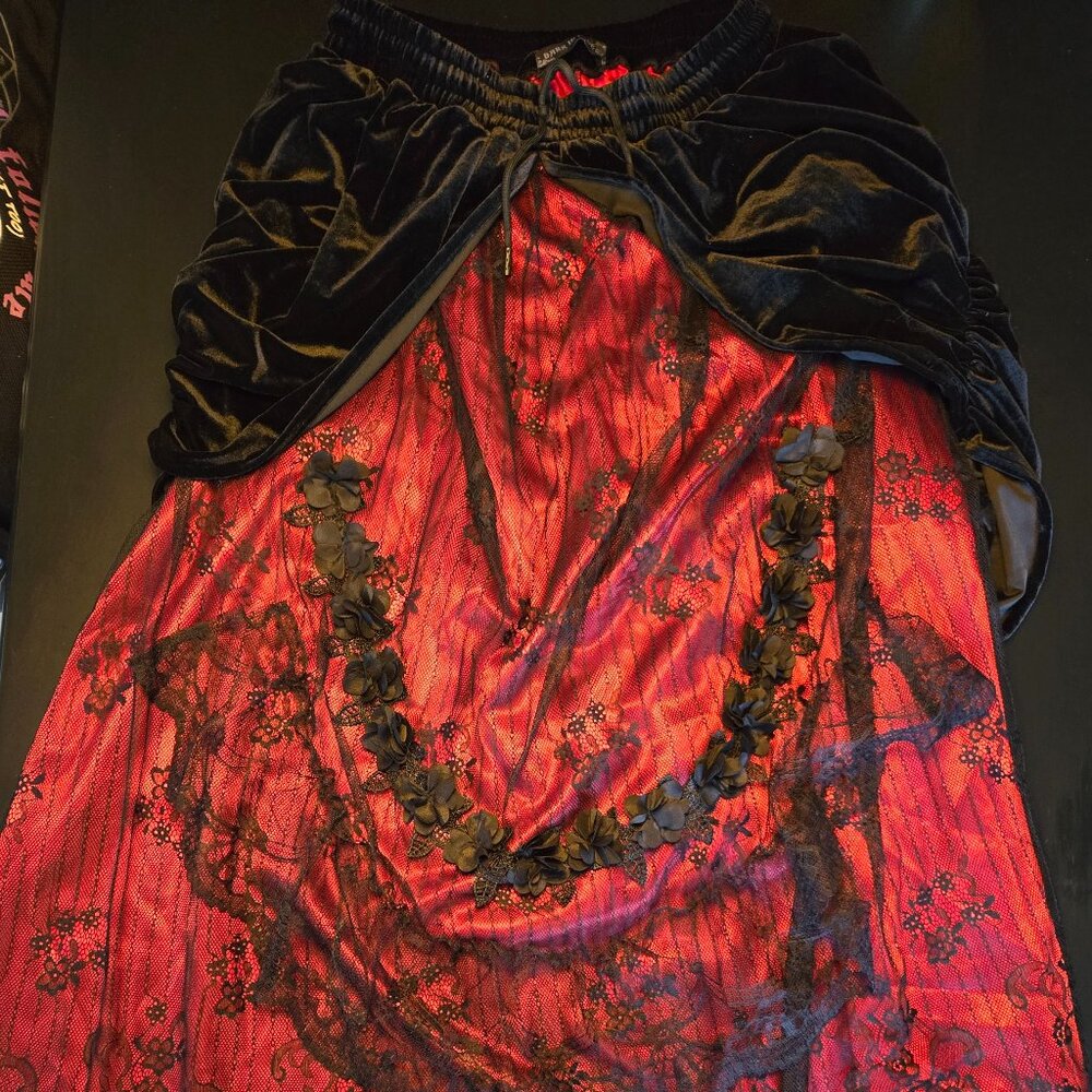 Dark in Love - Black Red Gothic Victorian Vampire Ball Saloon Skirt KW133